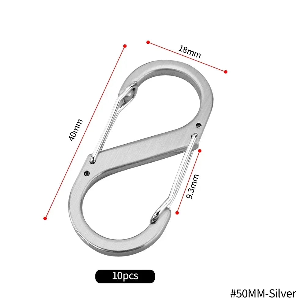 10PCS S-Type Stainless Steel Carabiner with Lock