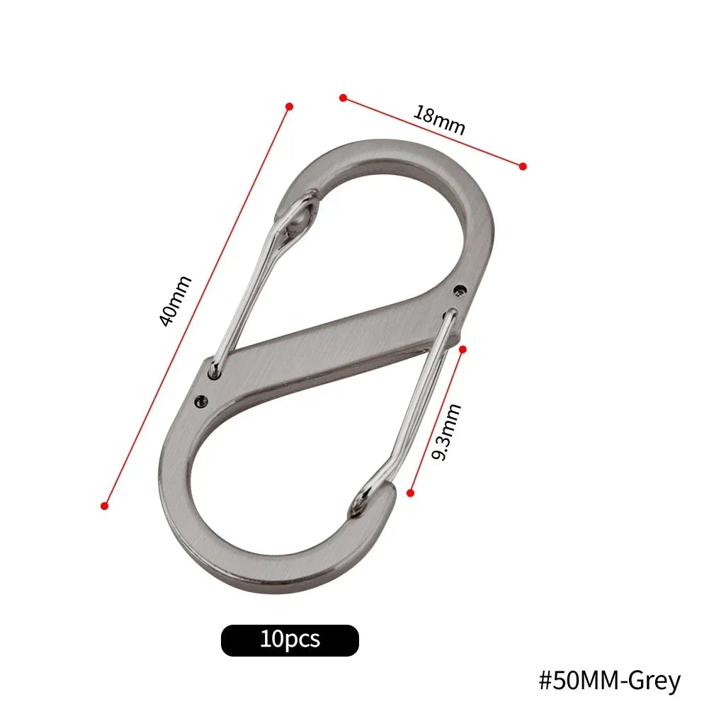 10PCS S-Type Stainless Steel Carabiner with Lock