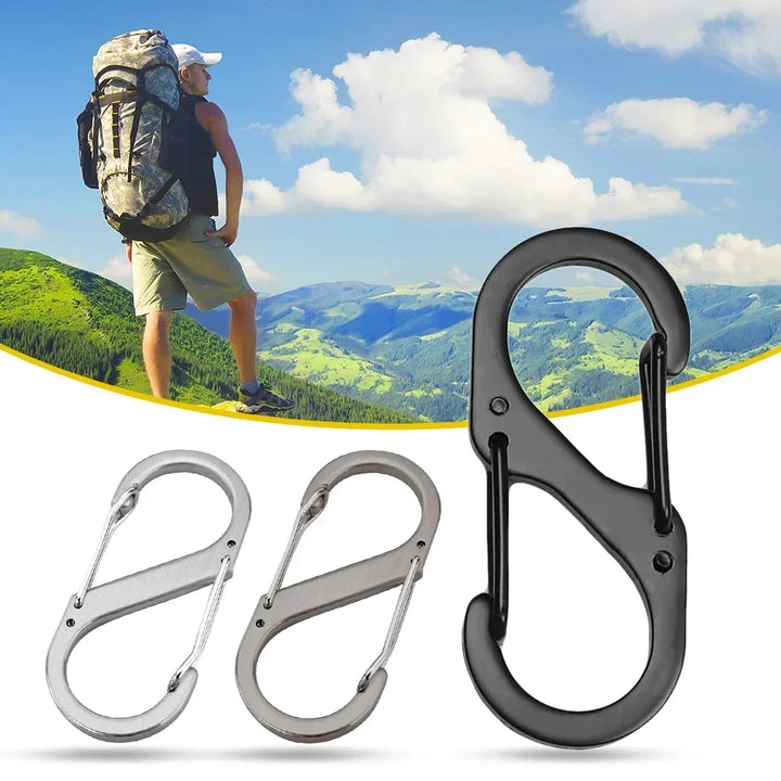10PCS S-Type Stainless Steel Carabiner with Lock