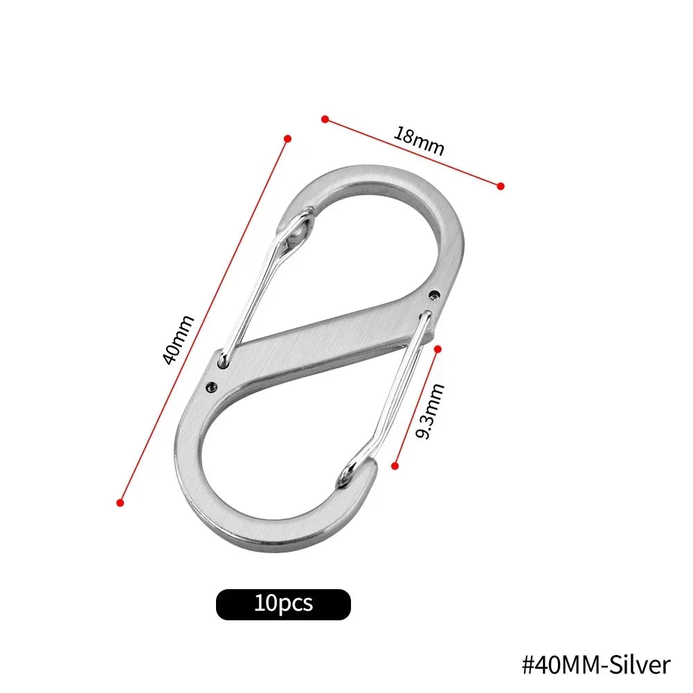 10PCS S-Type Stainless Steel Carabiner with Lock