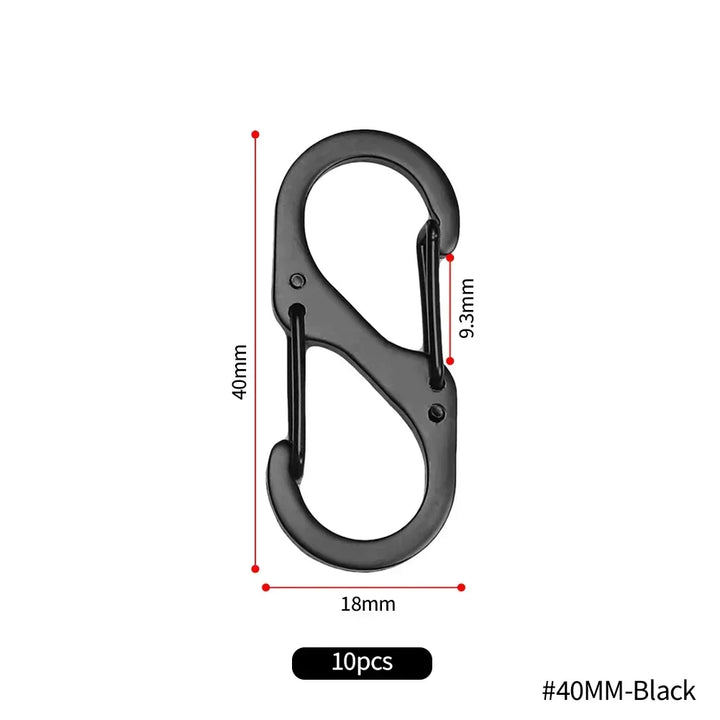 10PCS S-Type Stainless Steel Carabiner with Lock