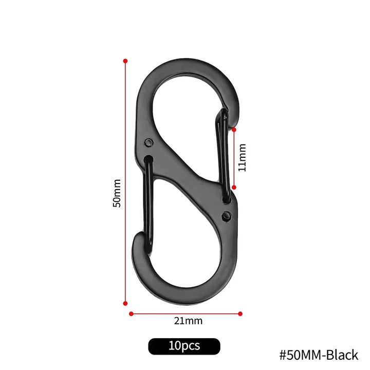 10PCS S-Type Stainless Steel Carabiner with Lock
