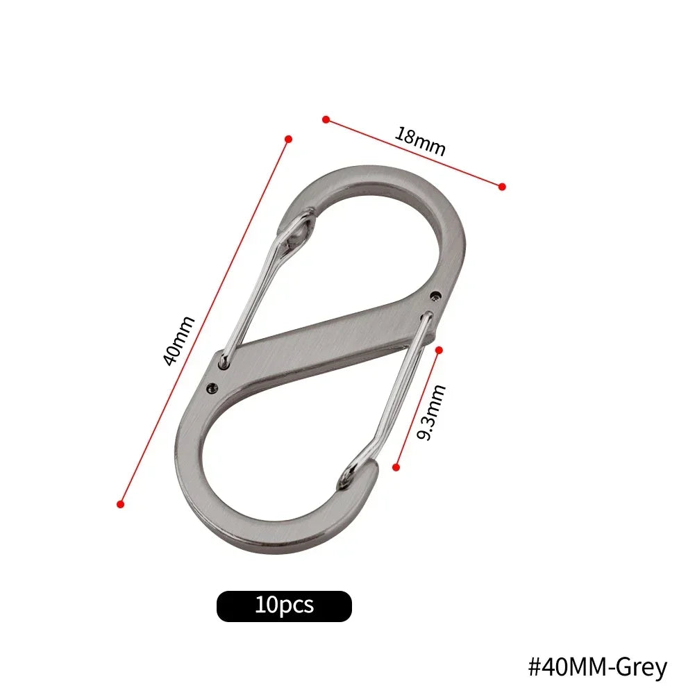 10PCS S-Type Stainless Steel Carabiner with Lock