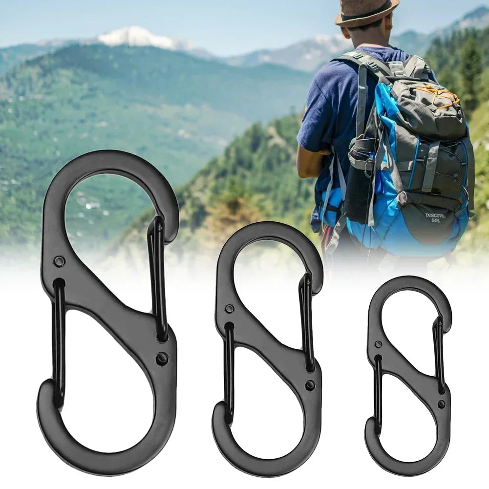 10PCS S-Type Stainless Steel Carabiner with Lock
