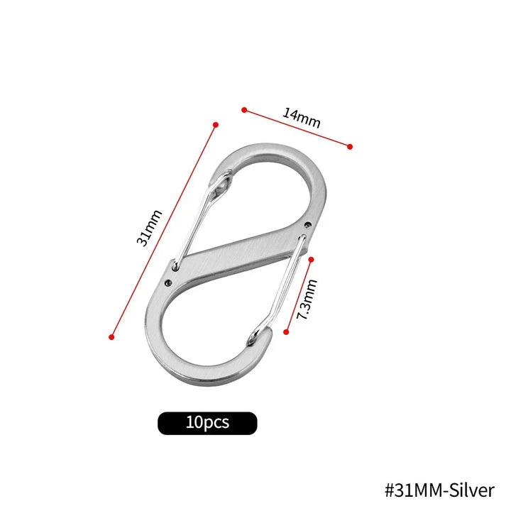 10PCS S-Type Stainless Steel Carabiner with Lock