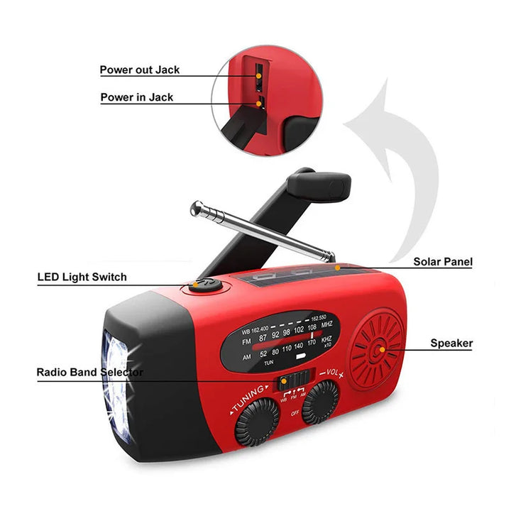 Solar Hand Crank AM/FM Weather Radio with Flashlight & Power Bank