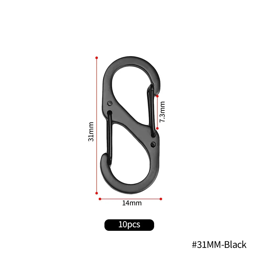 10PCS S-Type Stainless Steel Carabiner with Lock