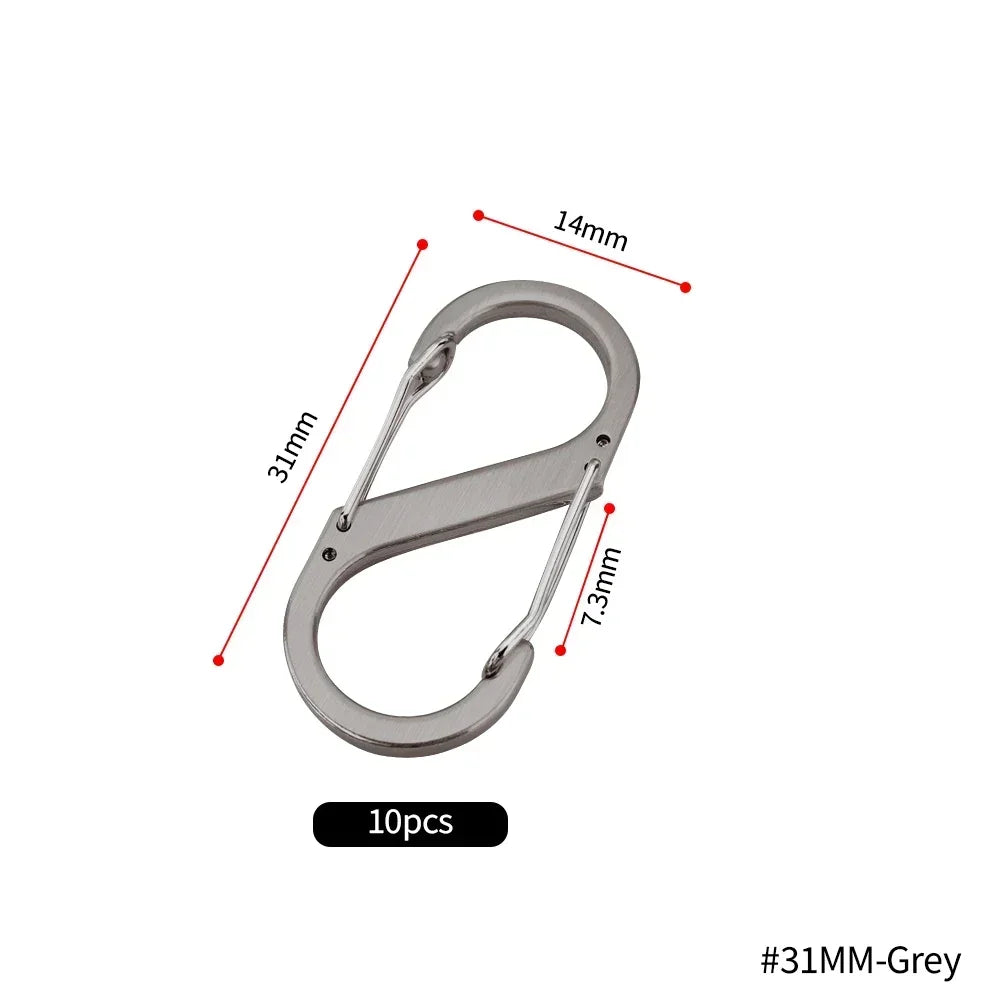 10PCS S-Type Stainless Steel Carabiner with Lock