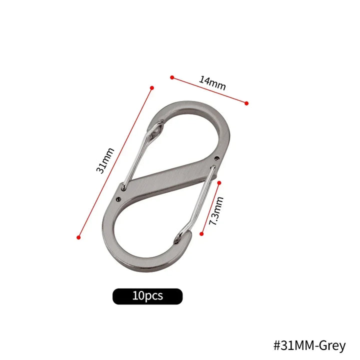 10PCS S-Type Stainless Steel Carabiner with Lock