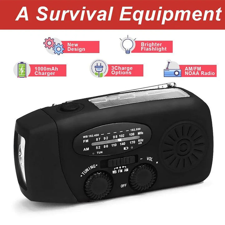 Solar Hand Crank AM/FM Weather Radio with Flashlight & Power Bank